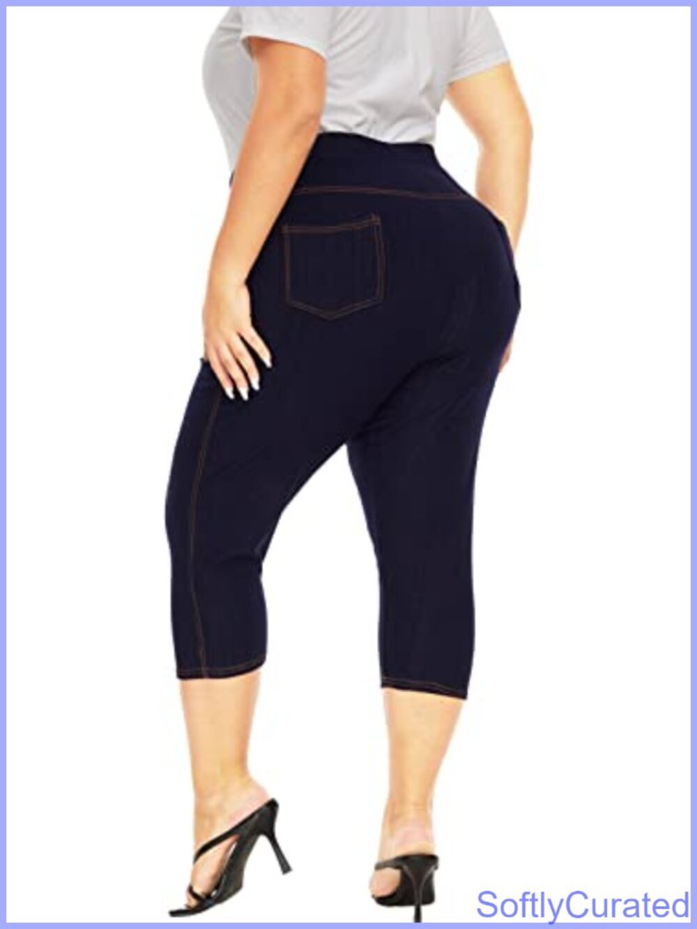 Plus Size Capri Jeggings High Waist Stretch Jean Look with Pockets
